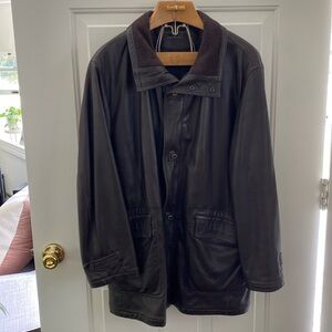 Salvatore Ferragamo Brown Leather Driving Coat. Made in Italy.